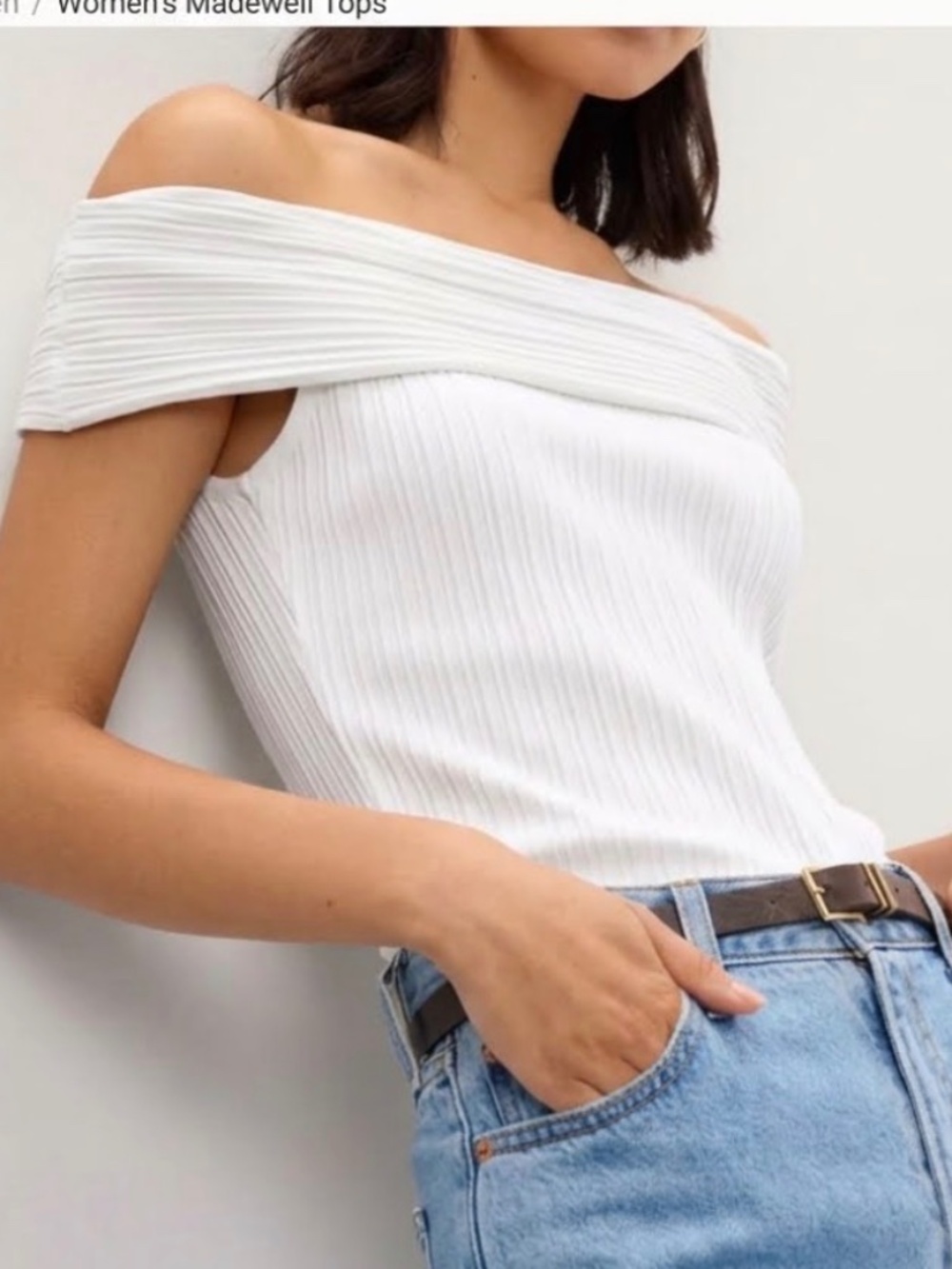 Like New Madewell White Ribbed Off Shoulder Top XXS